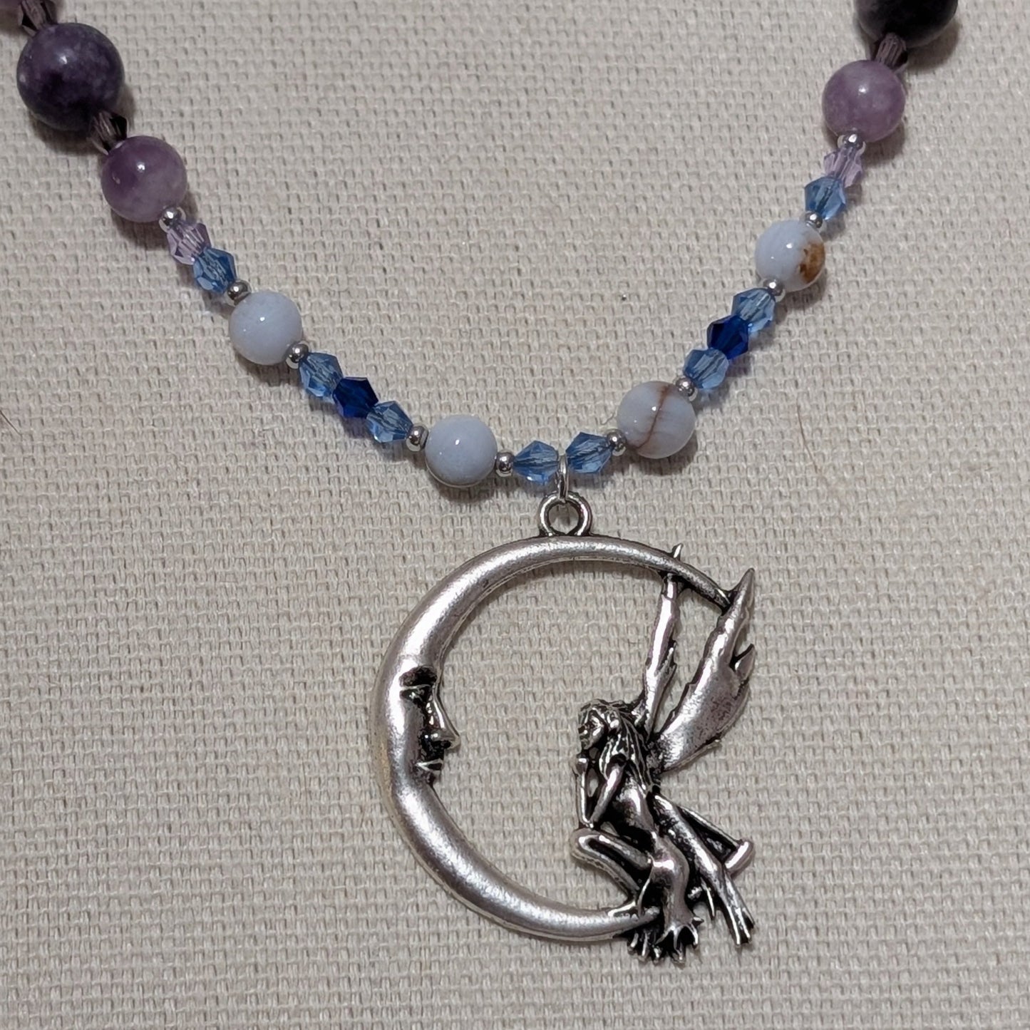 ✨Lunarae✨| Blue Lace Agate, Lepidolite, & Charoite Fairy Moon Necklace