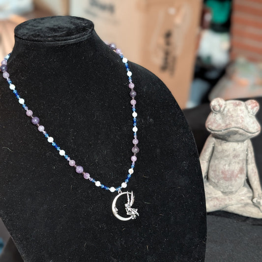 ✨Lunarae✨| Blue Lace Agate, Lepidolite, & Charoite Fairy Moon Necklace
