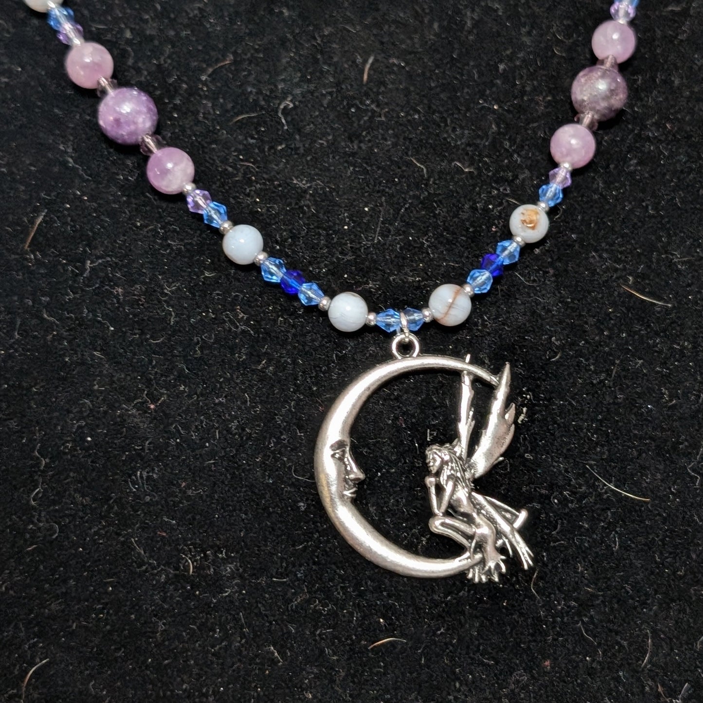 ✨Lunarae✨| Blue Lace Agate, Lepidolite, & Charoite Fairy Moon Necklace