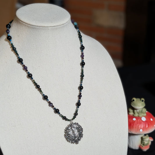 ✨Midnight Reliquary✨| Charoite, Agate, Bloodstone & Tourmaline Medallion Necklace