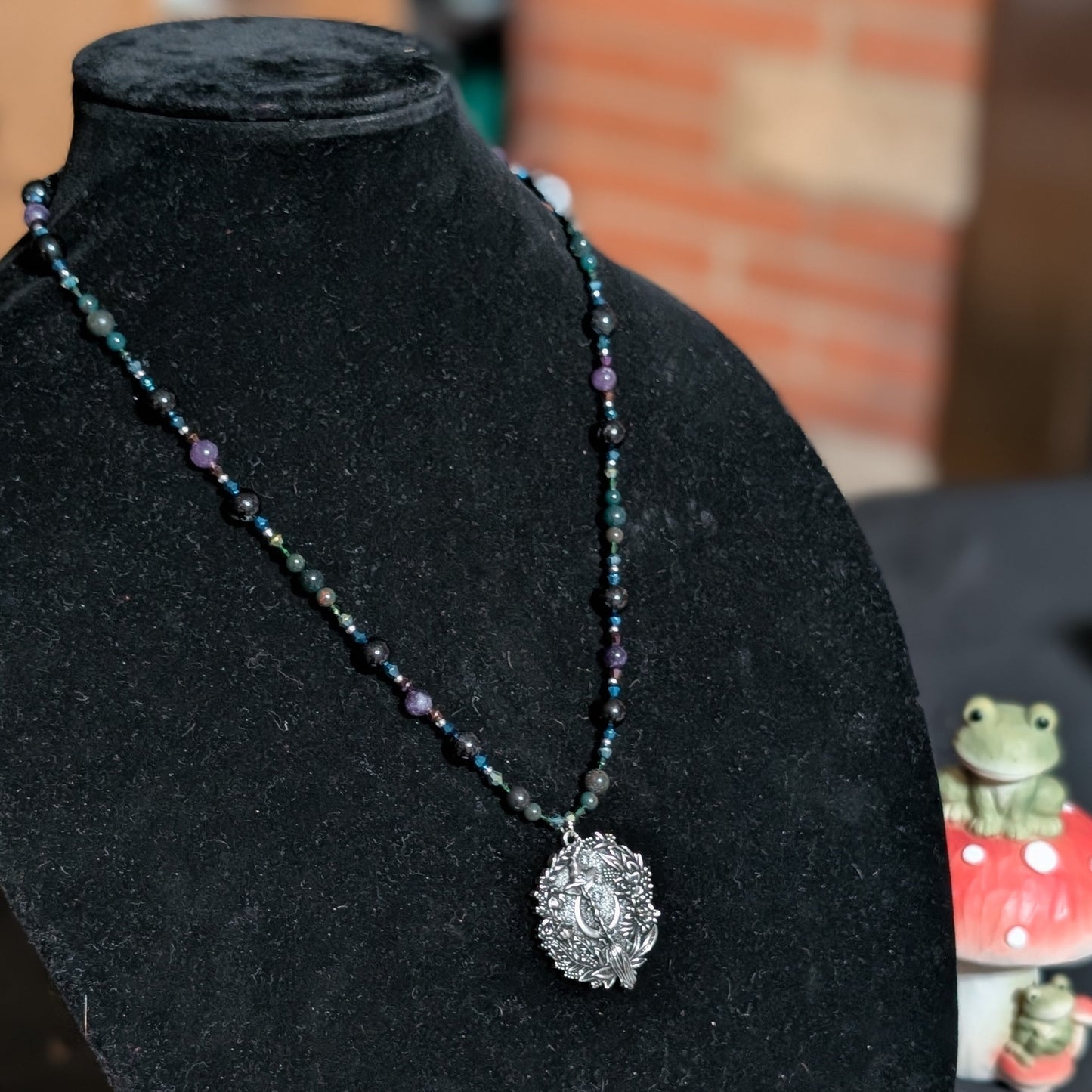 ✨Midnight Reliquary✨| Charoite, Agate, Bloodstone & Tourmaline Medallion Necklace