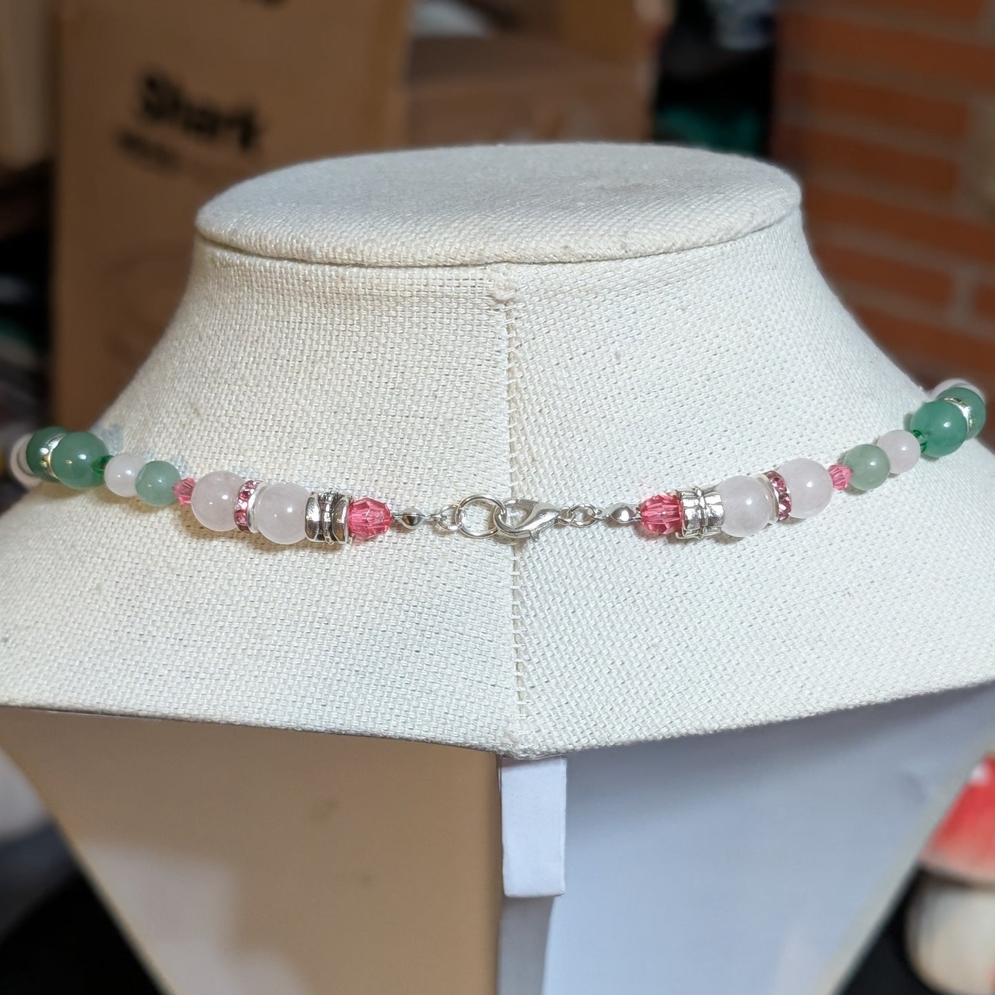 ✨Twinklepip✨| Rose Quartz, Green Aventurine, & Green Jade Fairy Necklace with Sparkling Pink Accents