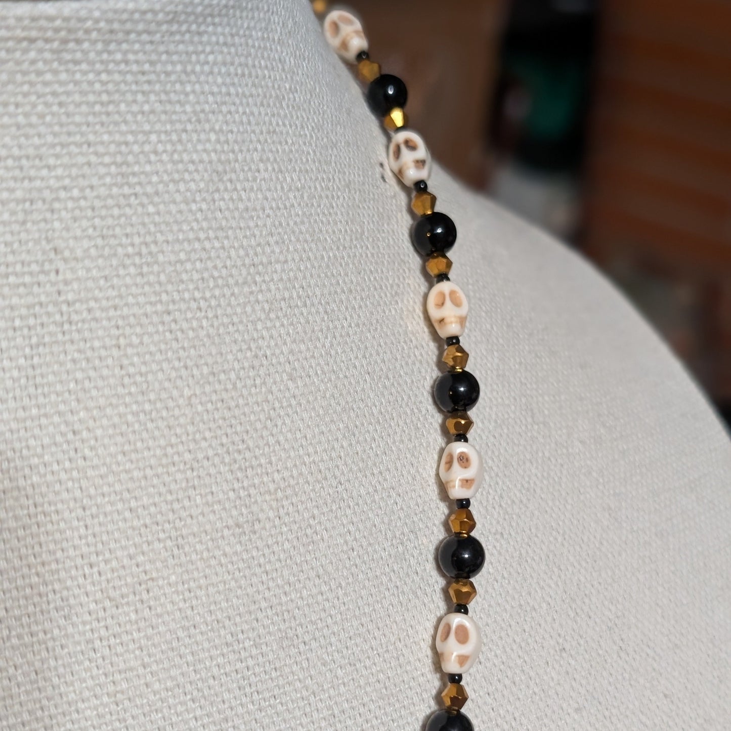 ✨Plundergeist✨| Onyx, Skull & Gold-Toned Filigree Pirate Necklace