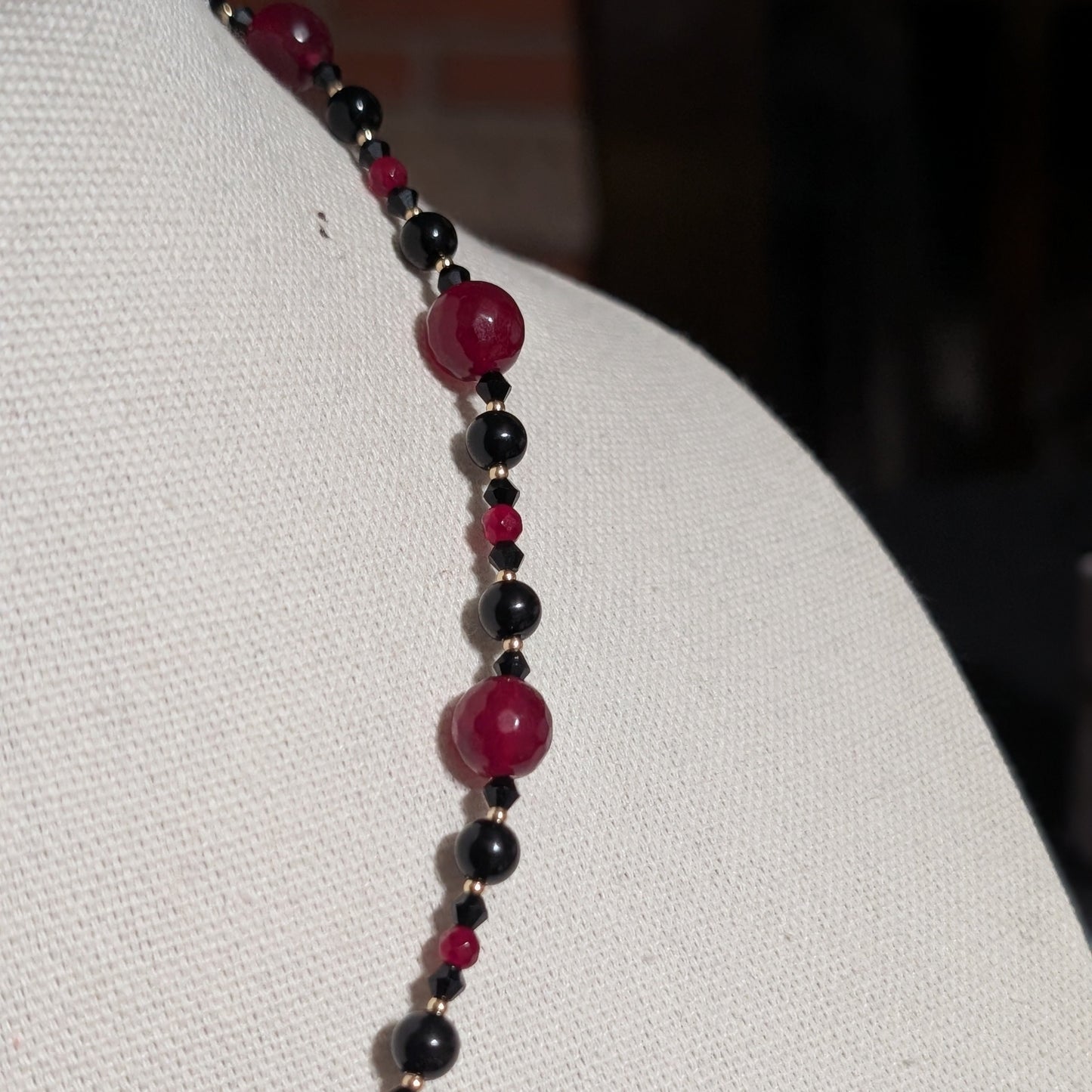 ✨Crimson Casket✨| Red Jade & Onyx Necklace with Coffin Pendant