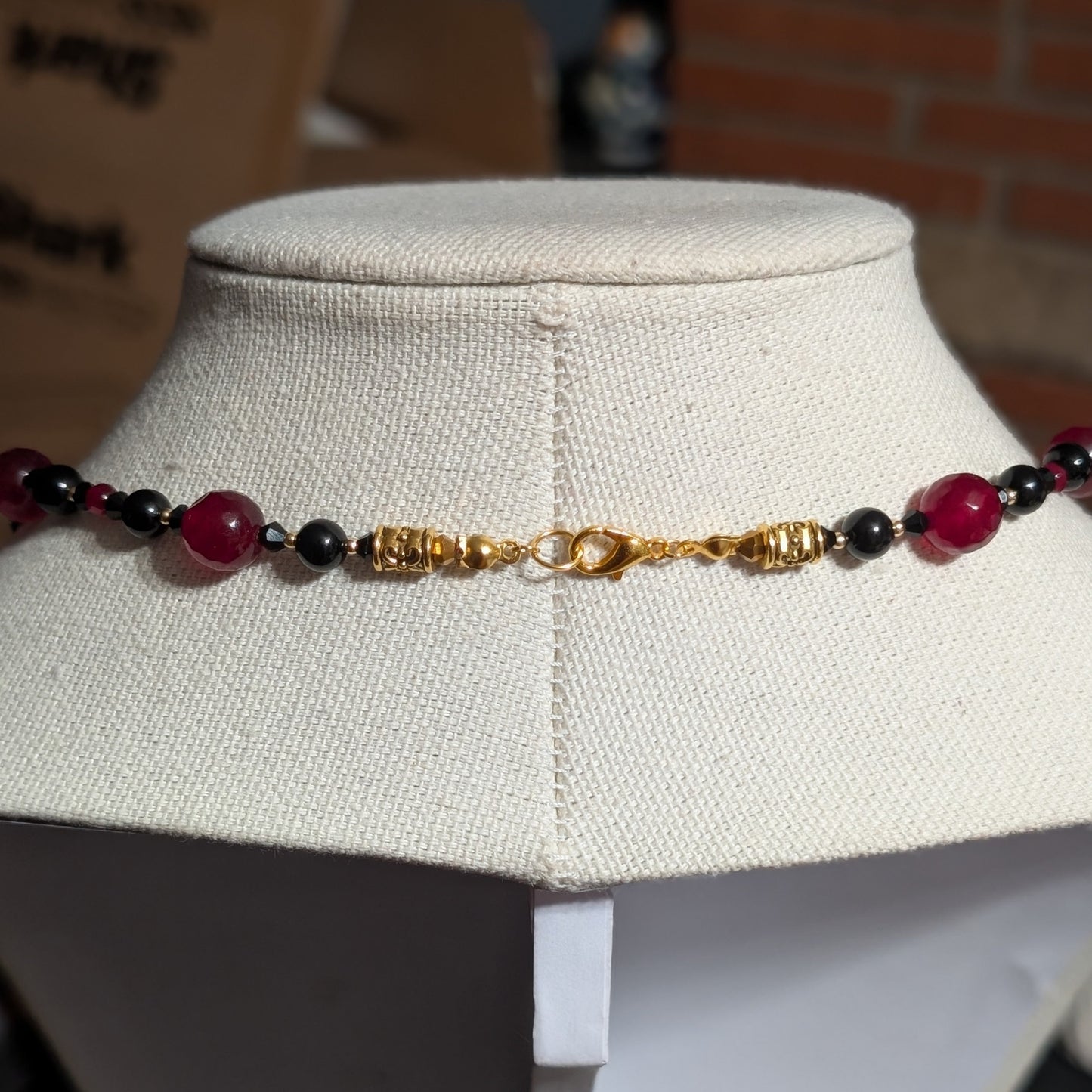 ✨Crimson Casket✨| Red Jade & Onyx Necklace with Coffin Pendant