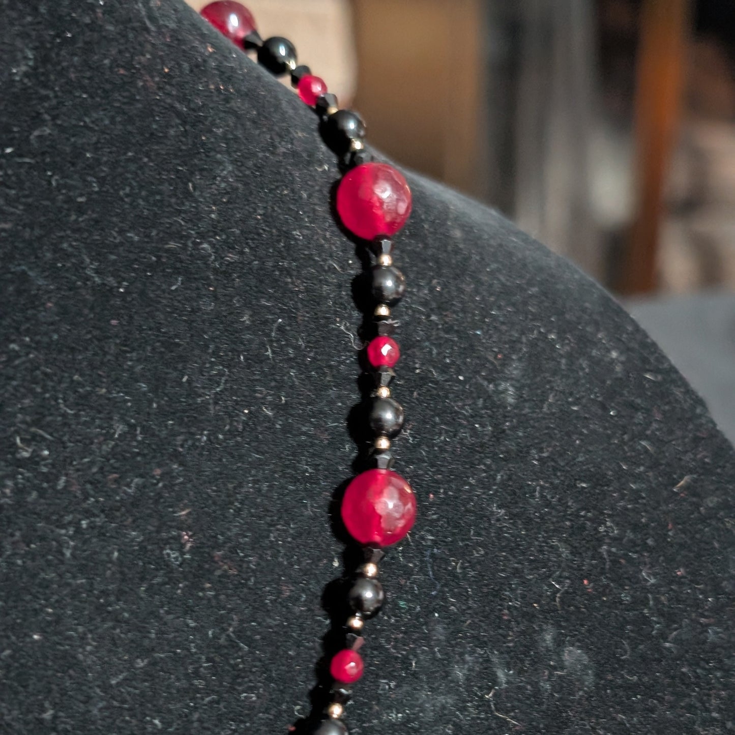 ✨Crimson Casket✨| Red Jade & Onyx Necklace with Coffin Pendant