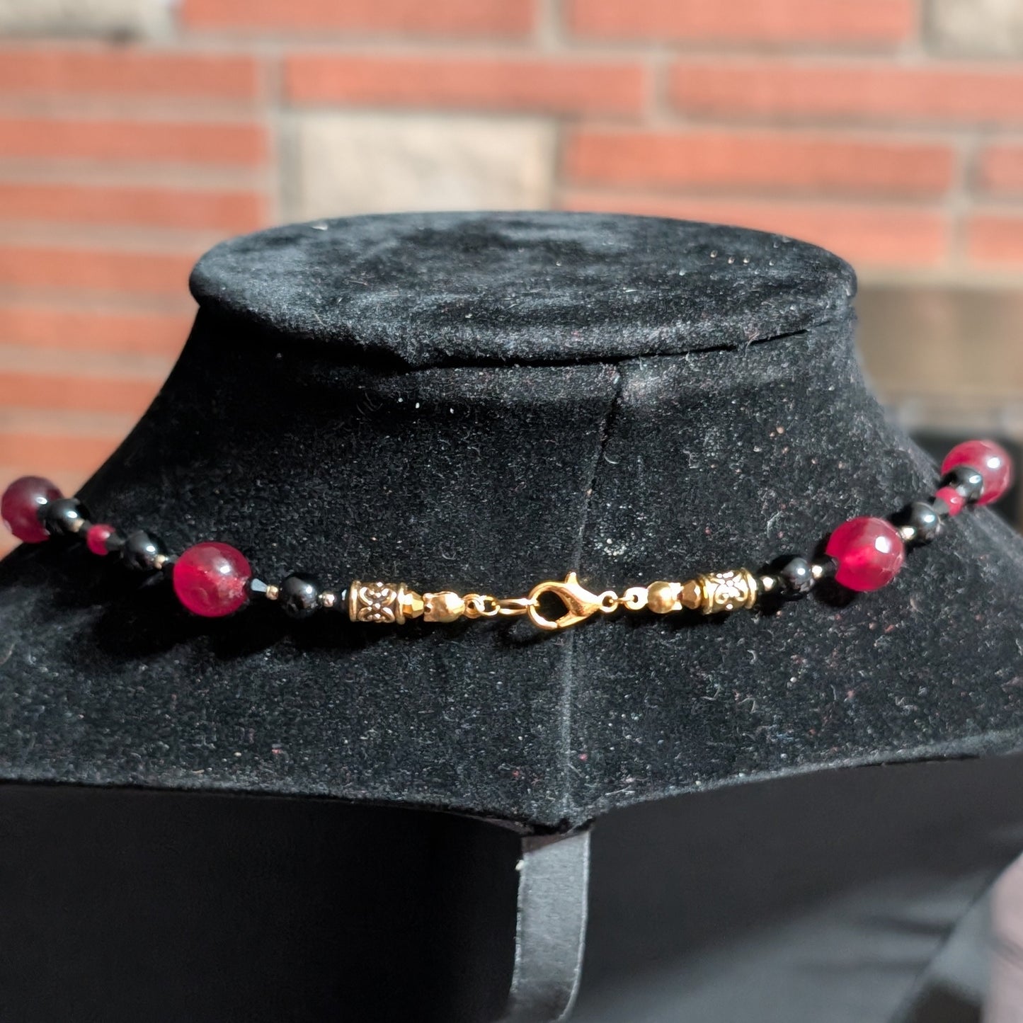 ✨Crimson Casket✨| Red Jade & Onyx Necklace with Coffin Pendant