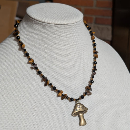 ✨Sparklespore✨| Onyx & Tiger’s Eye Mushroom Necklace