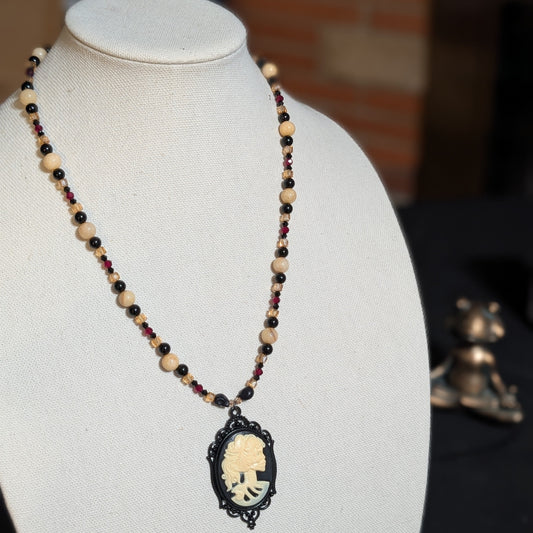 ✨Lady Marrowvale✨| Bone Jasper, Onyx & Crimson Gothic Cameo Necklace