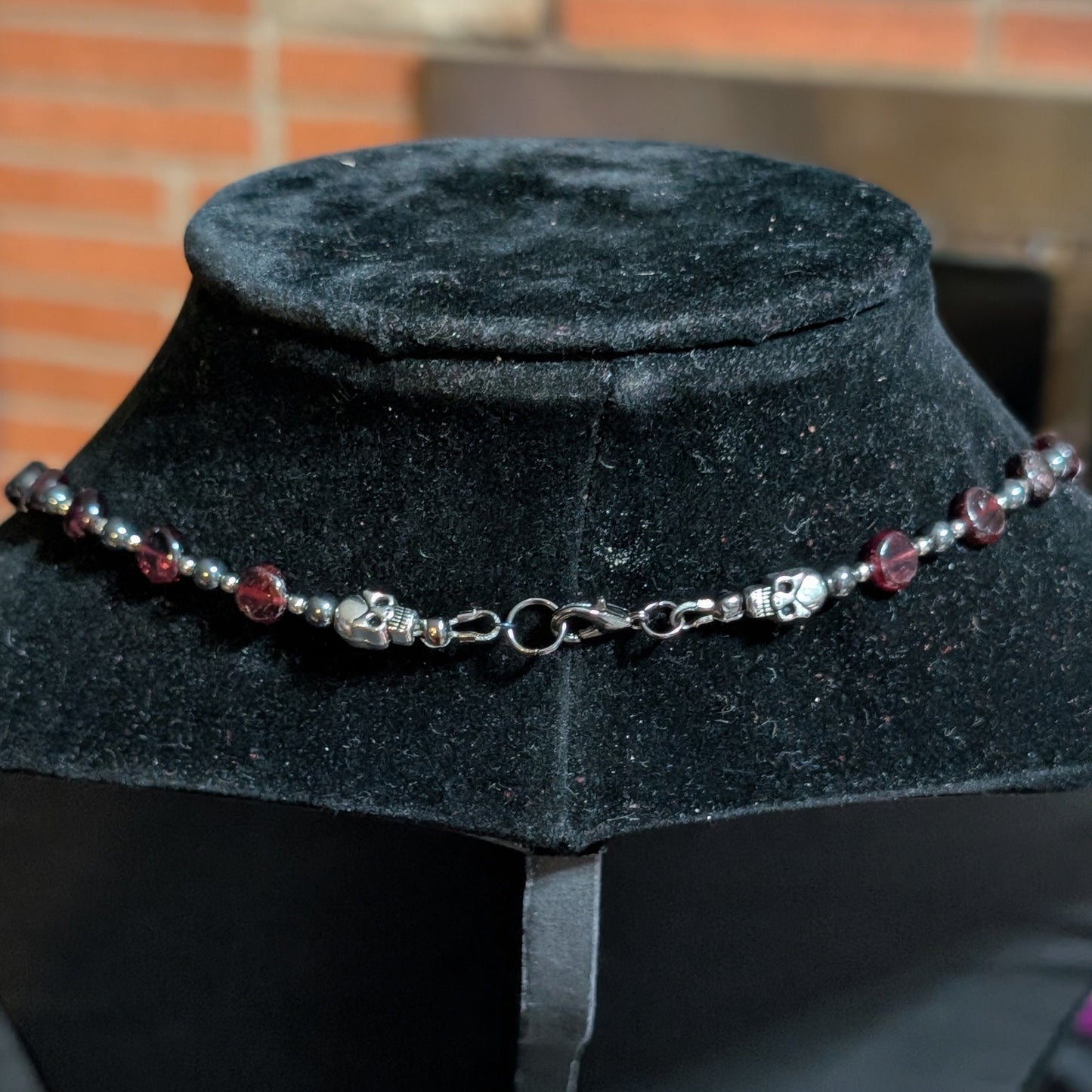 ✨Mercenary’s Oath✨| Garnet & Hematite Skull Necklace with Dagger-Heart Pendant
