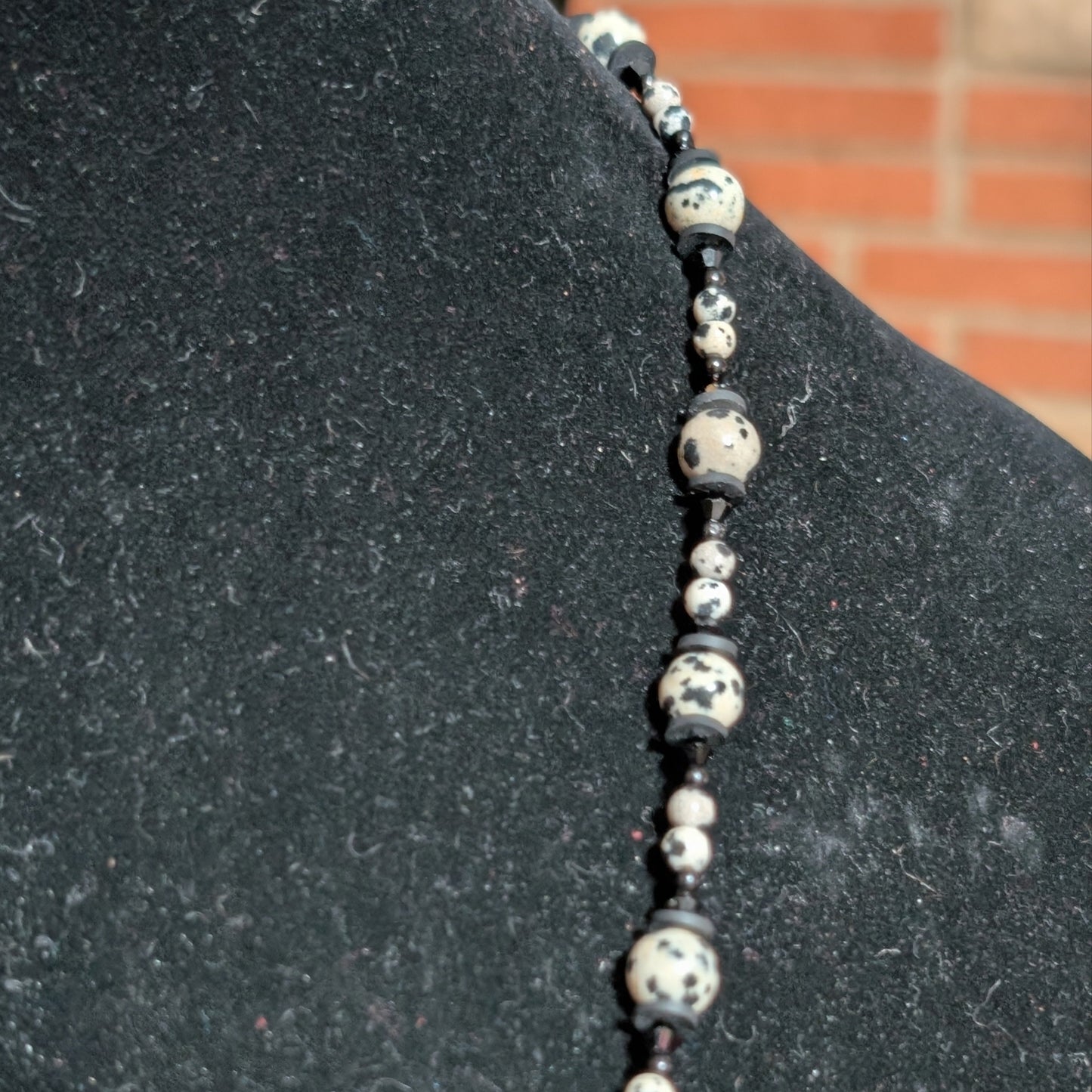 ✨Monochrose✨| Dalmatian Jasper & Black Tourmaline Necklace with Gothic Rose Cameo