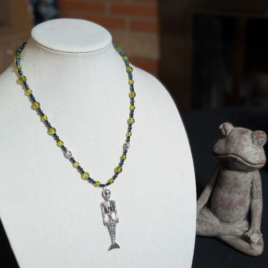 ✨Skeletoxic Waste✨| Poison Green Beaded Skeleton Mermaid Necklace