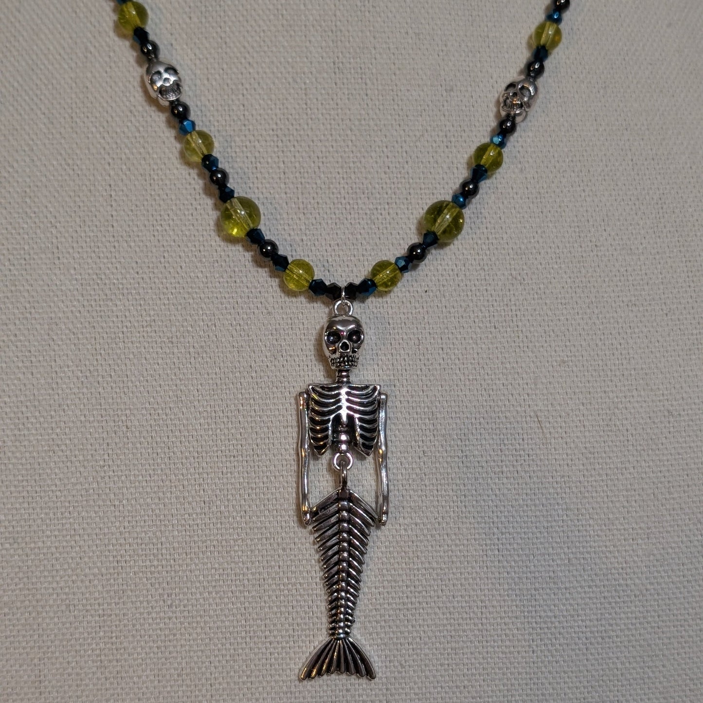 ✨Skeletoxic Waste✨| Poison Green Beaded Skeleton Mermaid Necklace