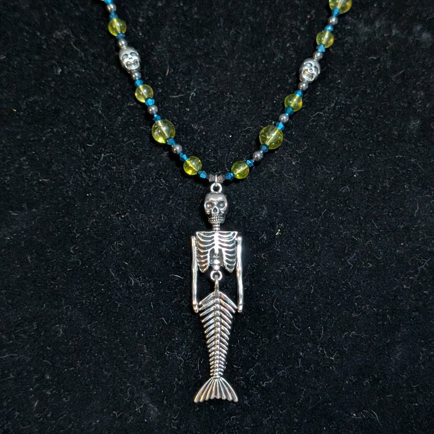 ✨Skeletoxic Waste✨| Poison Green Beaded Skeleton Mermaid Necklace