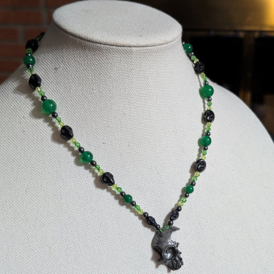 ✨Corroselle✨| Green Jade and Hematite Necklace with Skull Pendant