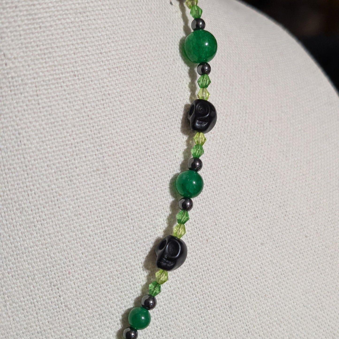 ✨Corroselle✨| Green Jade and Hematite Necklace with Skull Pendant