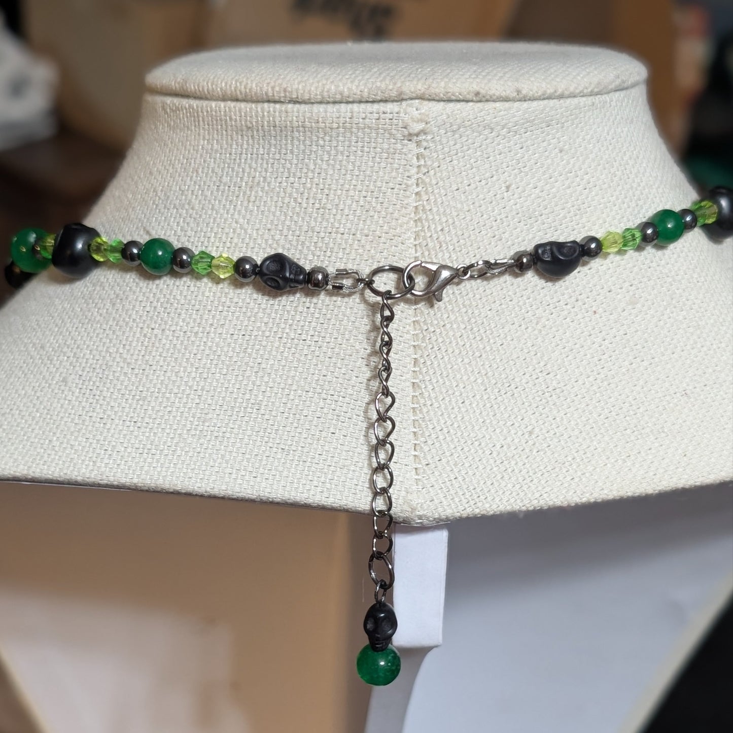 ✨Corroselle✨| Green Jade and Hematite Necklace with Skull Pendant