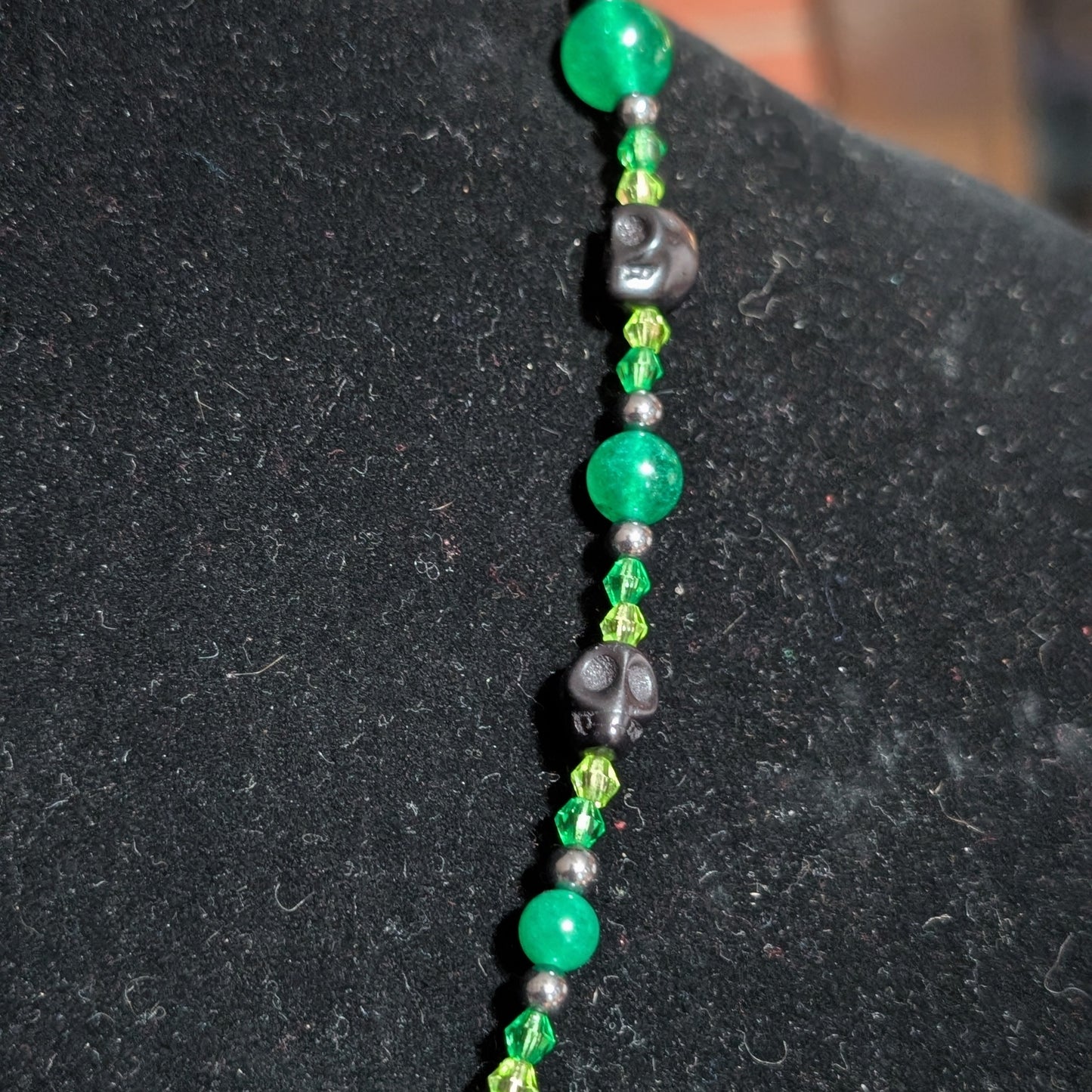 ✨Corroselle✨| Green Jade and Hematite Necklace with Skull Pendant