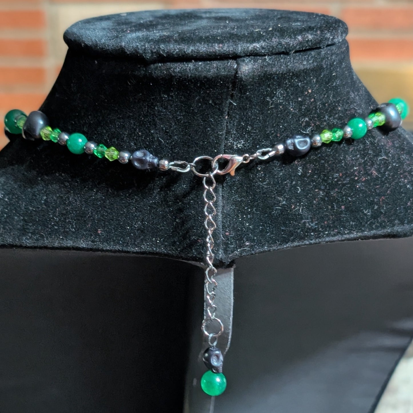 ✨Corroselle✨| Green Jade and Hematite Necklace with Skull Pendant