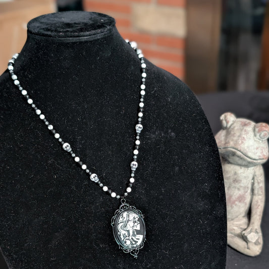 ✨Madame Ossuaire✨| Gothic Cameo Necklace with Onyx, Howlite & Quartz