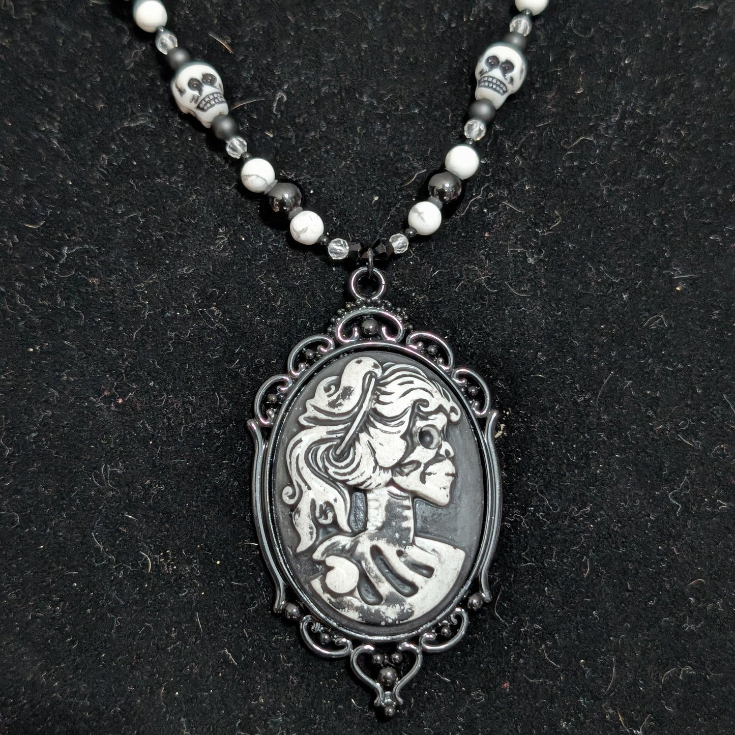 ✨Madame Ossuaire✨| Gothic Cameo Necklace with Onyx, Howlite & Quartz