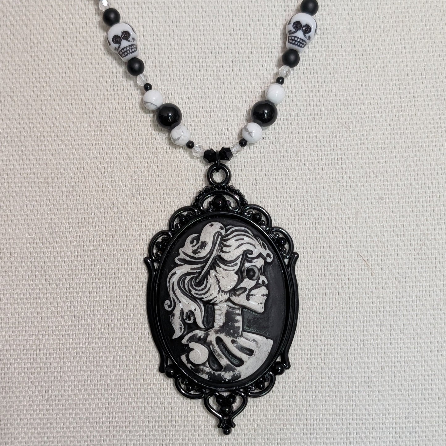 ✨Madame Ossuaire✨| Gothic Cameo Necklace with Onyx, Howlite & Quartz