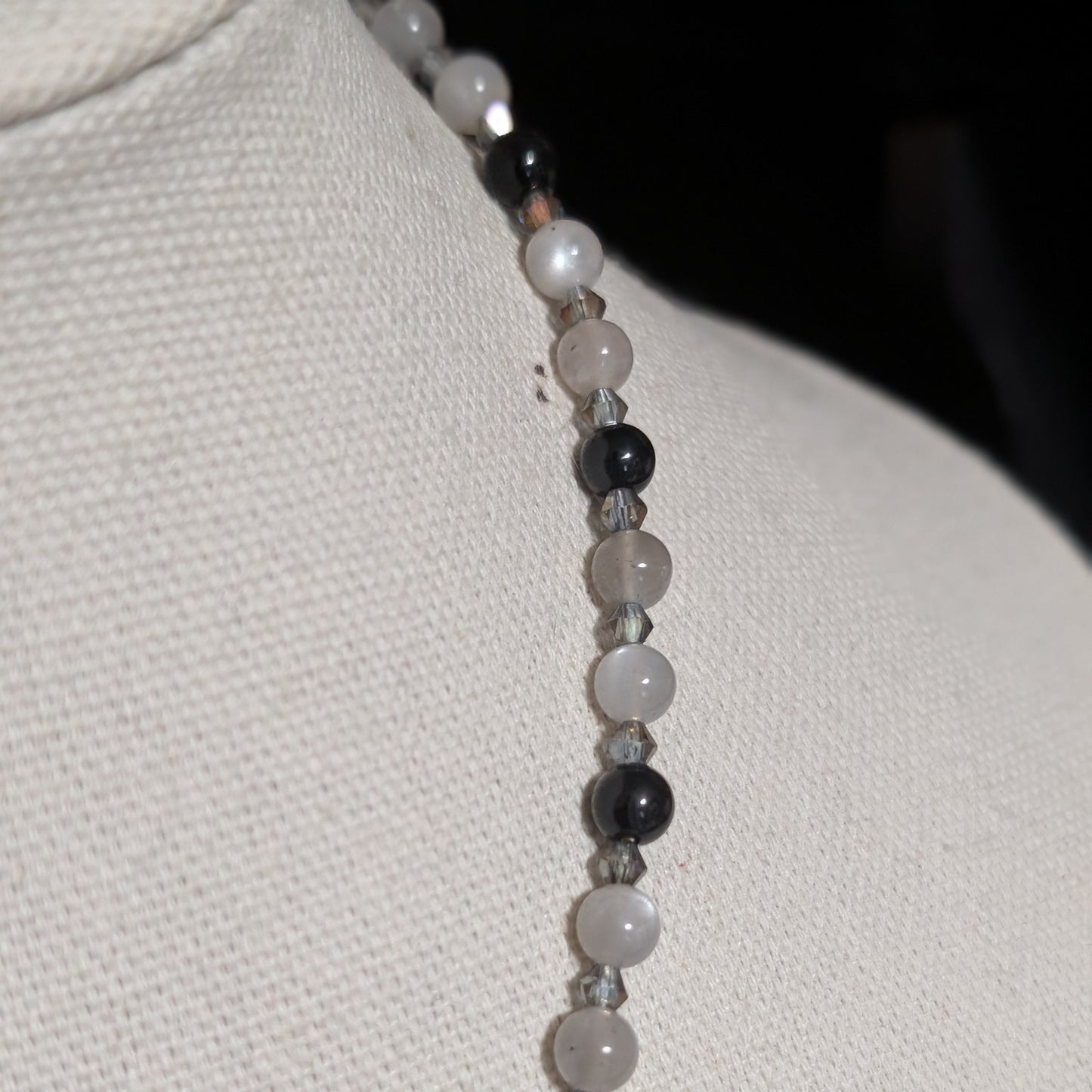 ✨Flickerpour✨| Silver Gray Moonstone & Obsidian Lightning Pendant Necklace