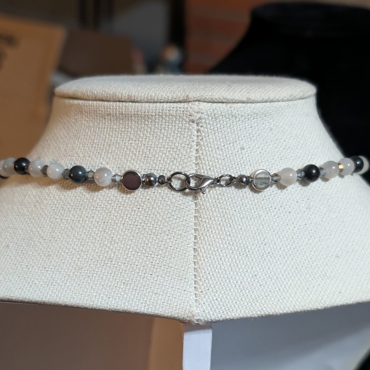 ✨Flickerpour✨| Silver Gray Moonstone & Obsidian Lightning Pendant Necklace