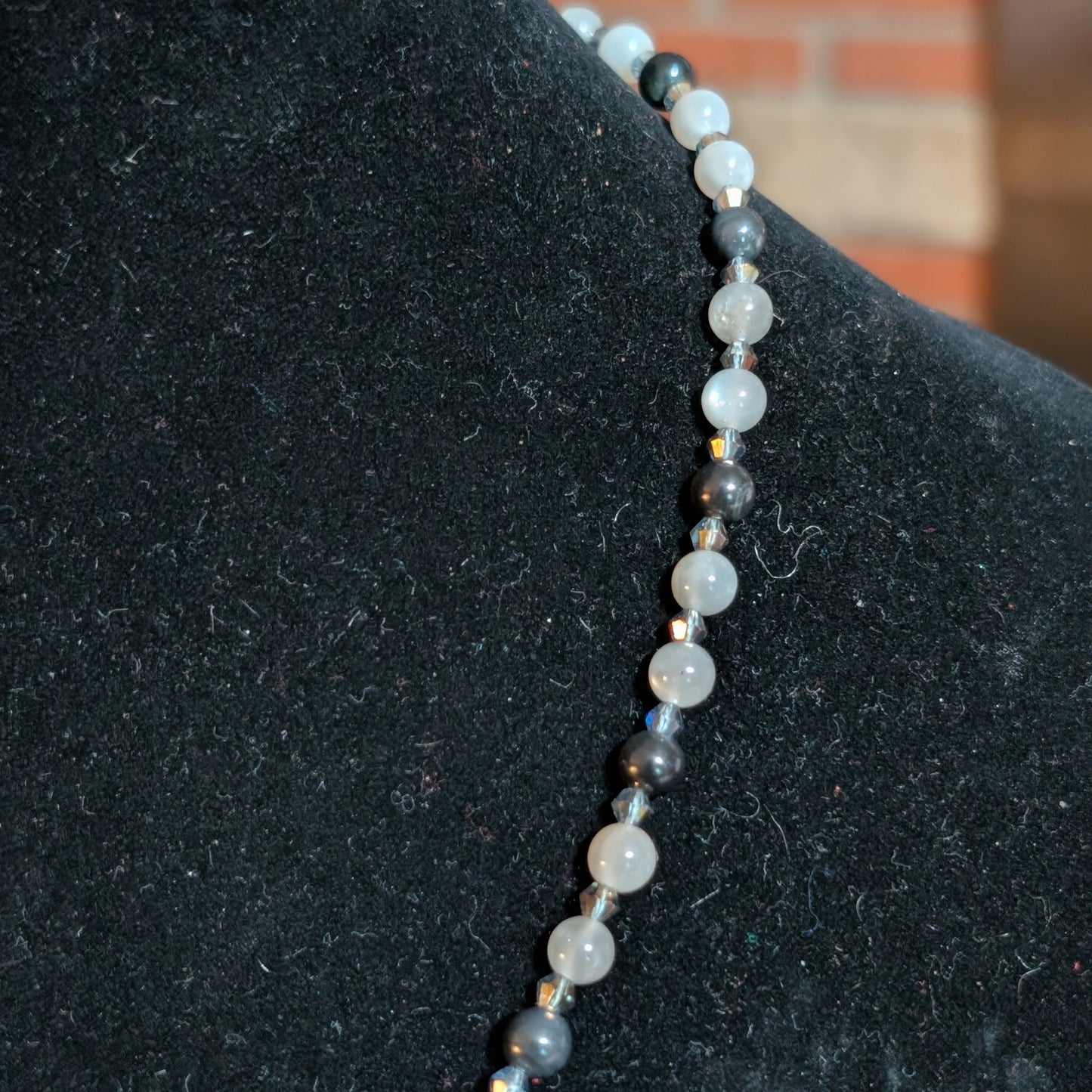 ✨Flickerpour✨| Silver Gray Moonstone & Obsidian Lightning Pendant Necklace