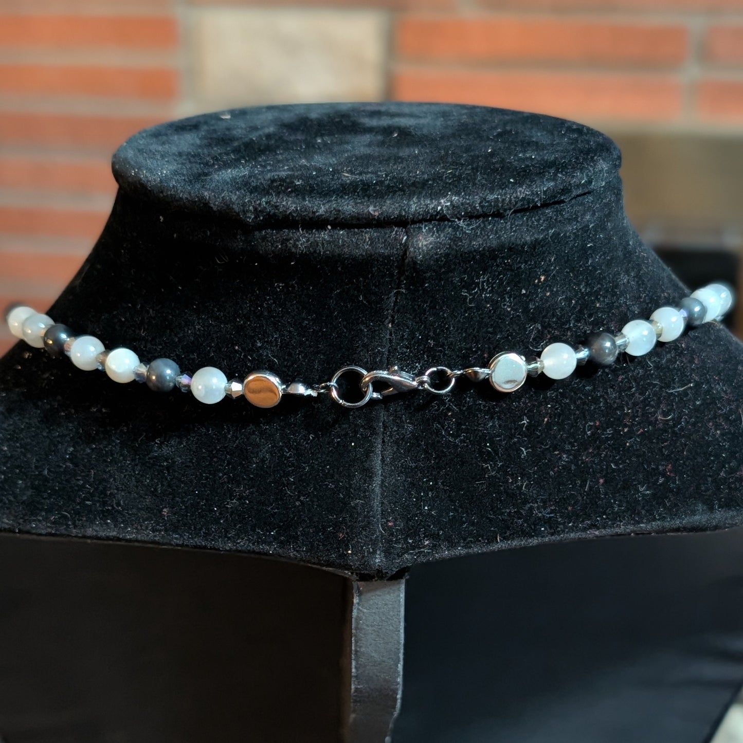 ✨Flickerpour✨| Silver Gray Moonstone & Obsidian Lightning Pendant Necklace
