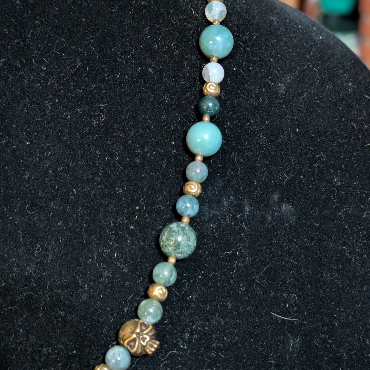 ✨Sirenne✨| Moss Agate & Bronze Mermaid Necklace with Skull Accents