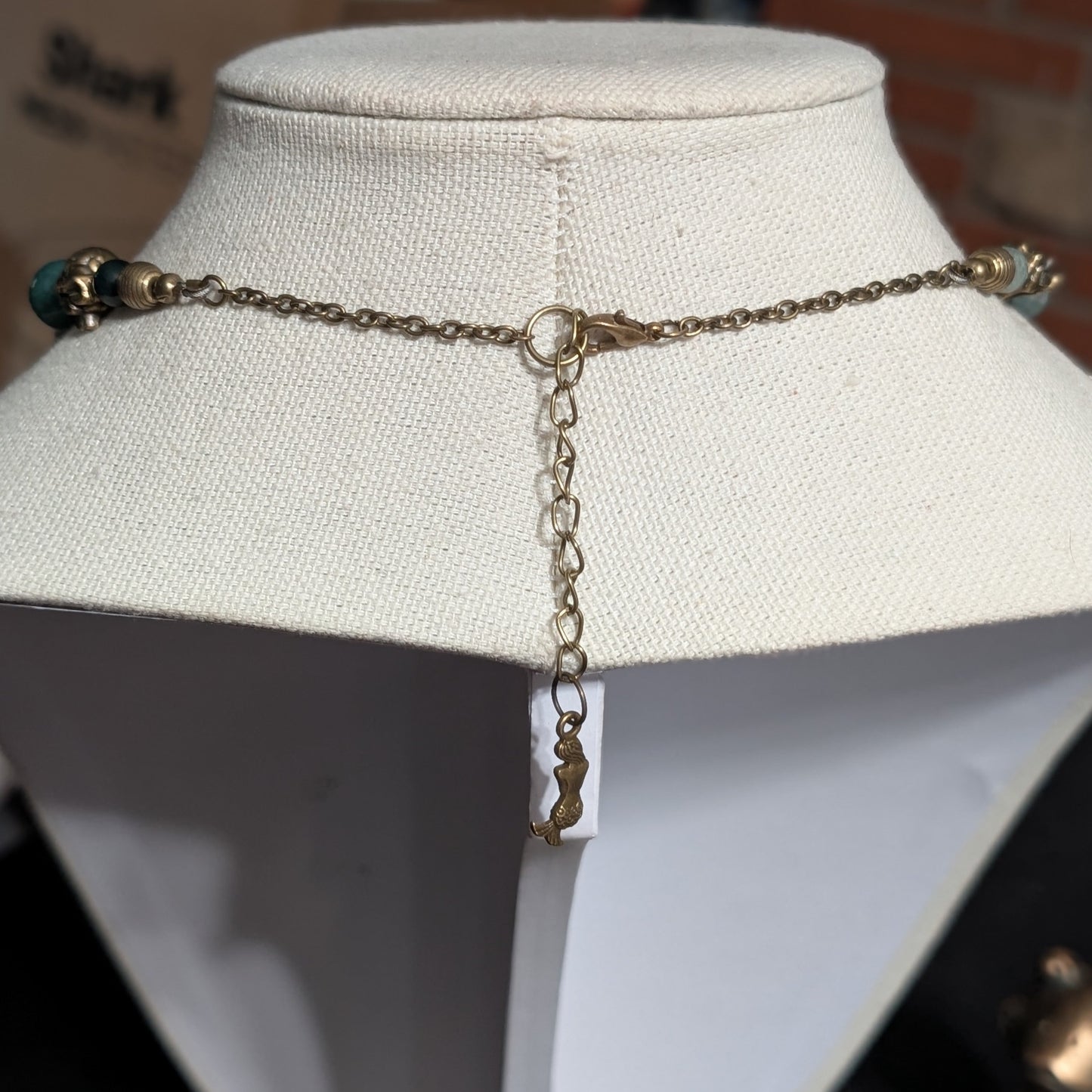 ✨Sirenne✨| Moss Agate & Bronze Mermaid Necklace with Skull Accents