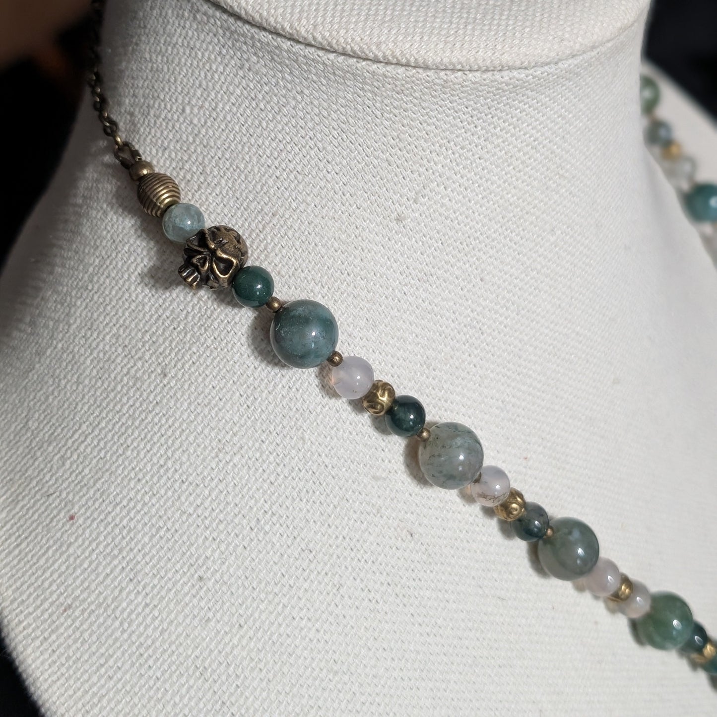 ✨Sirenne✨| Moss Agate & Bronze Mermaid Necklace with Skull Accents