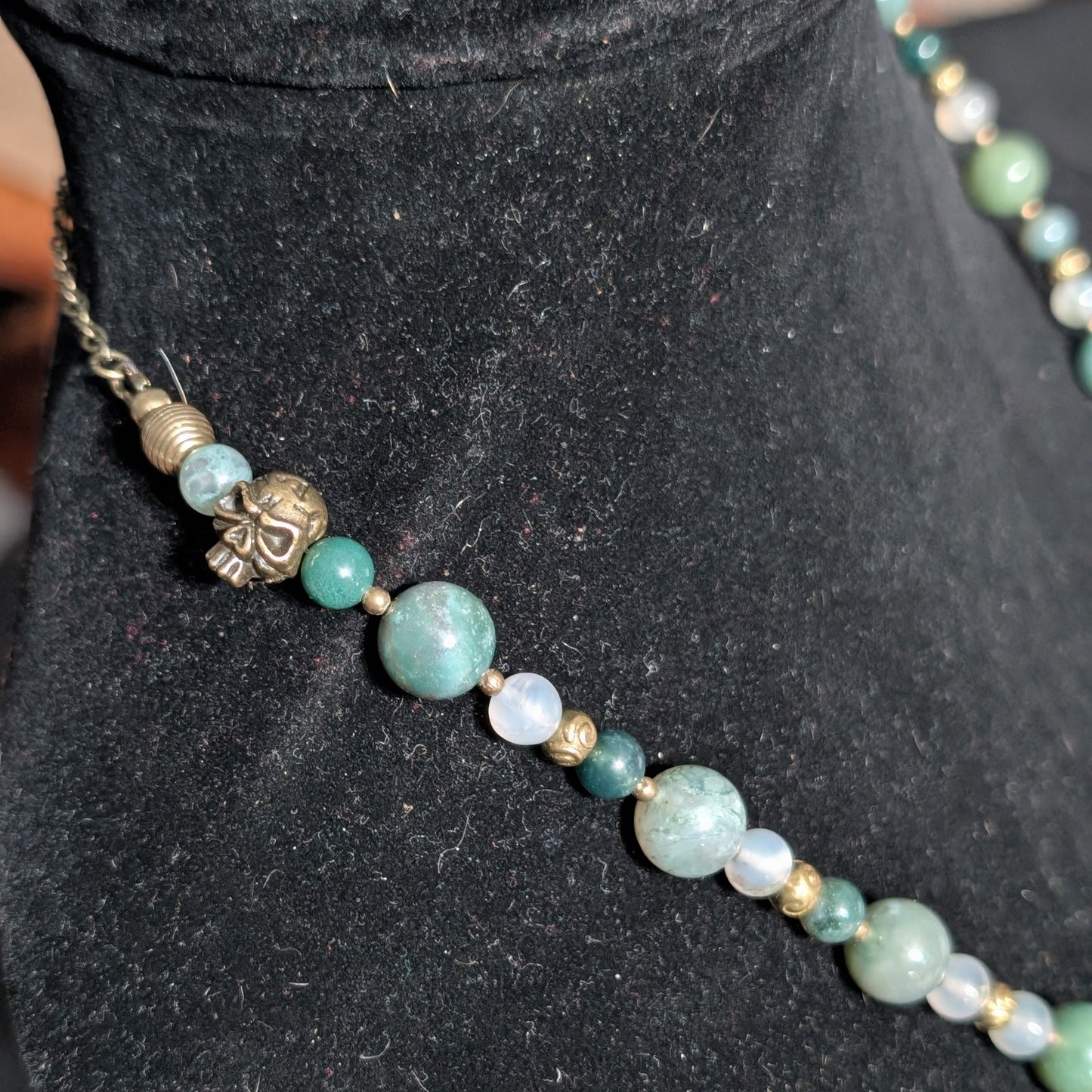✨Sirenne✨| Moss Agate & Bronze Mermaid Necklace with Skull Accents