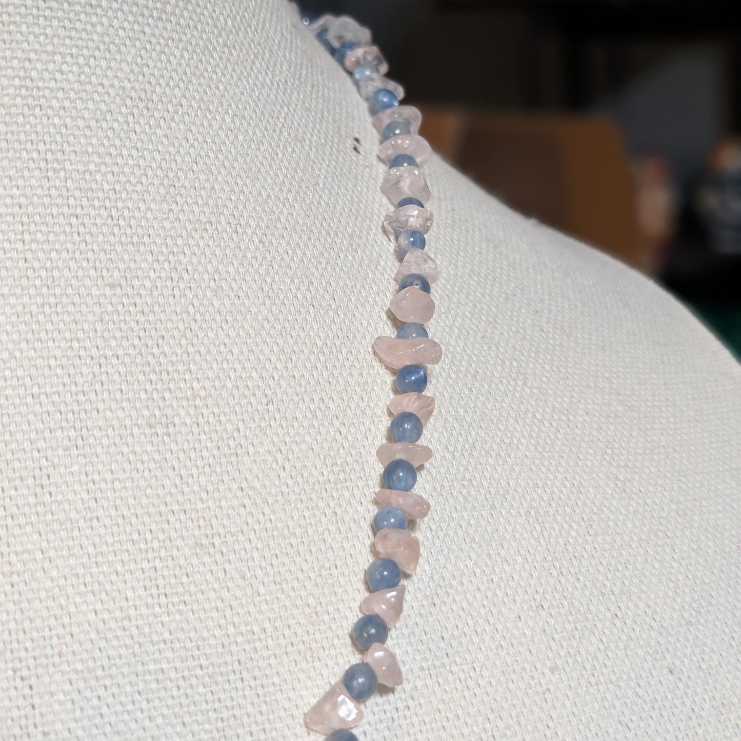 ✨Kraeon Rose✨| Rose Quartz & Kyanite Cameo Necklace with Silver Rose Accents
