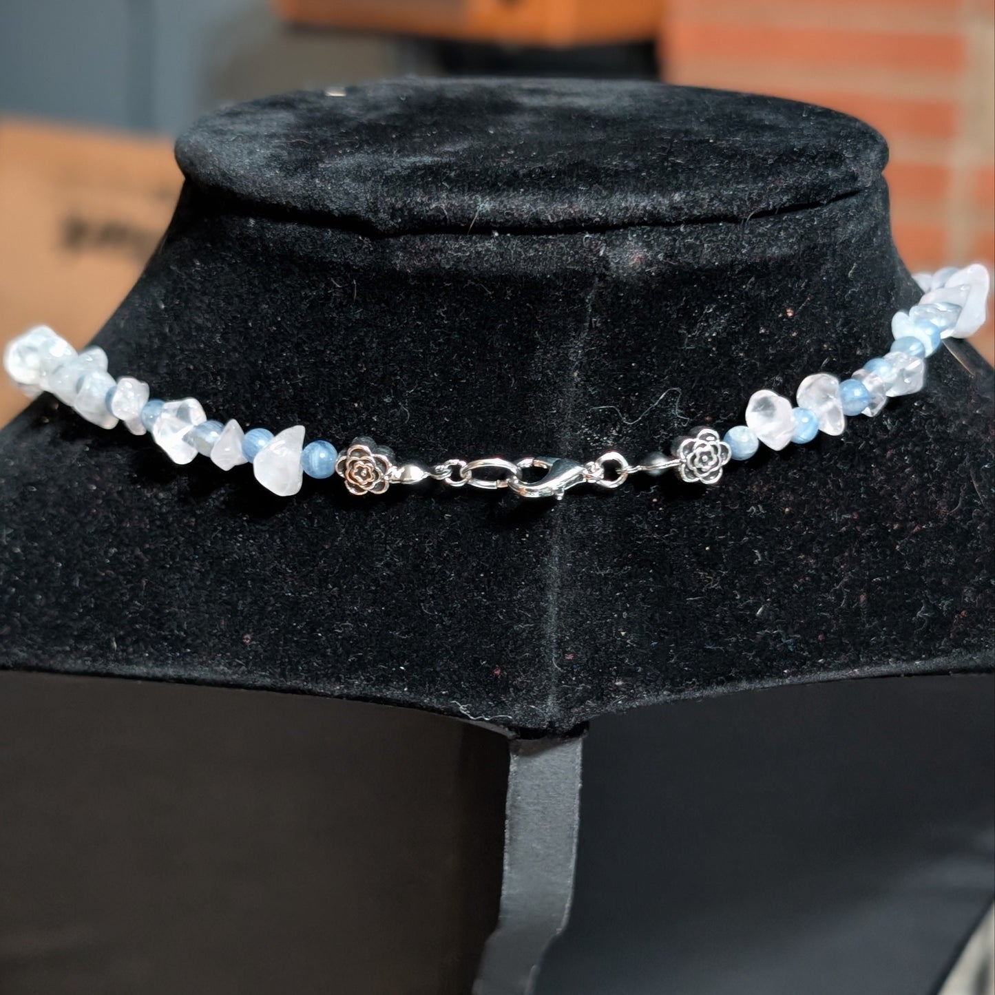 ✨Kraeon Rose✨| Rose Quartz & Kyanite Cameo Necklace with Silver Rose Accents