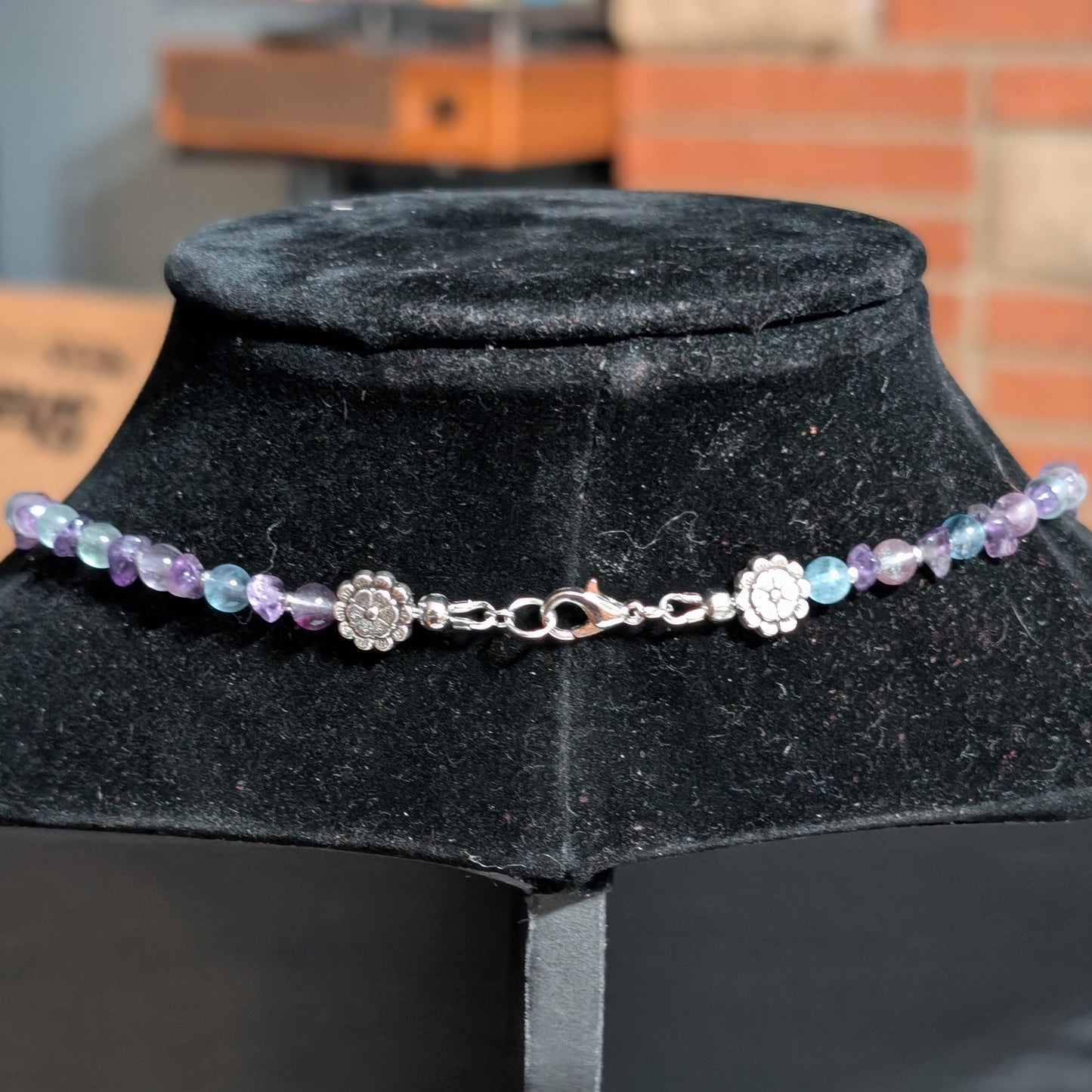 ✨Petalight✨| Fluorite & Amethyst Cameo Necklace with Floral Accents