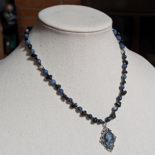 ✨Midnight Rendezvous✨| Sodalite & Obsidian Cameo Necklace
