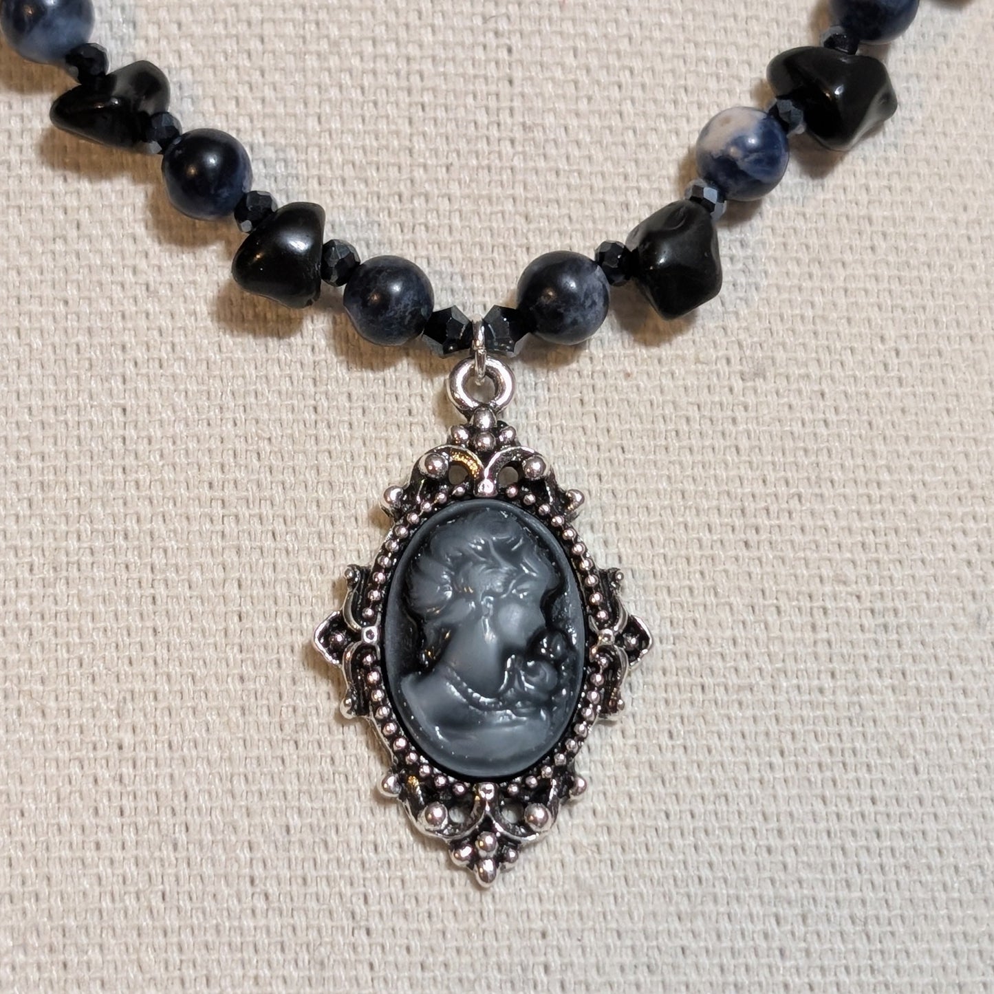 ✨Midnight Rendezvous✨| Sodalite & Obsidian Cameo Necklace