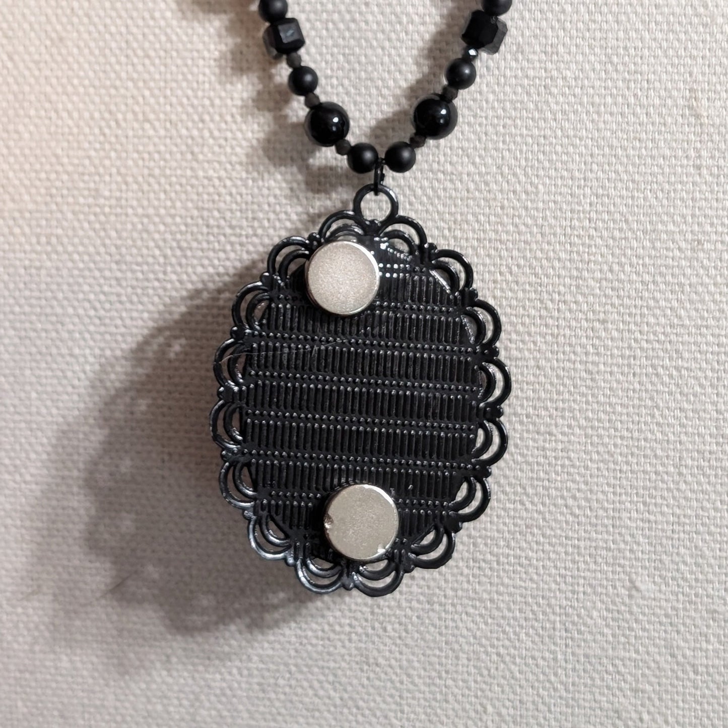 ✨Ebonevil✨| Onyx, Obsidian & Tourmaline Gemstone Black Strand Fairy Skull Cameo Necklace
