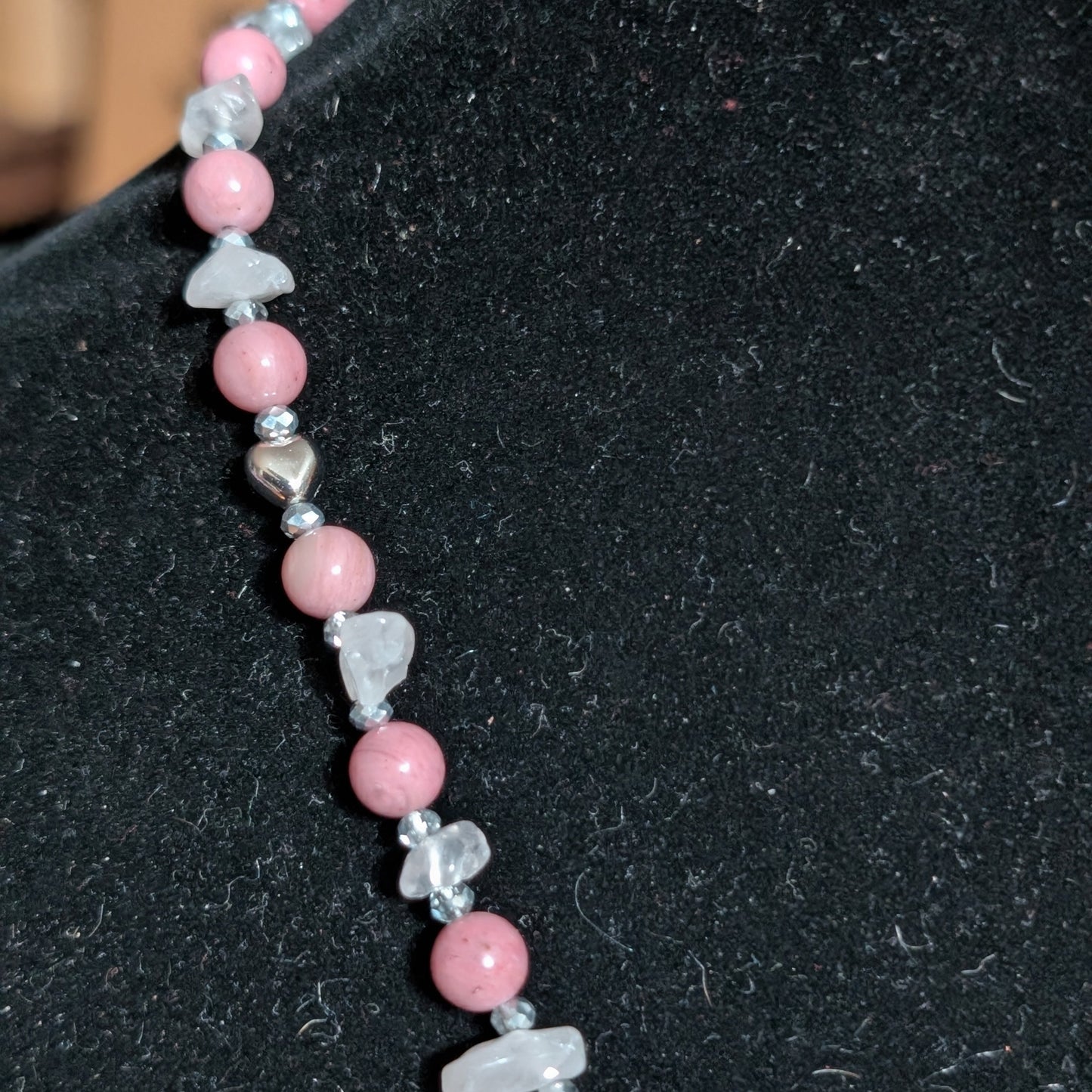 ✨Lady Heartwright✨| Rhodochrosite & Rose Quartz Cameo Necklace with Silver Heart Accents