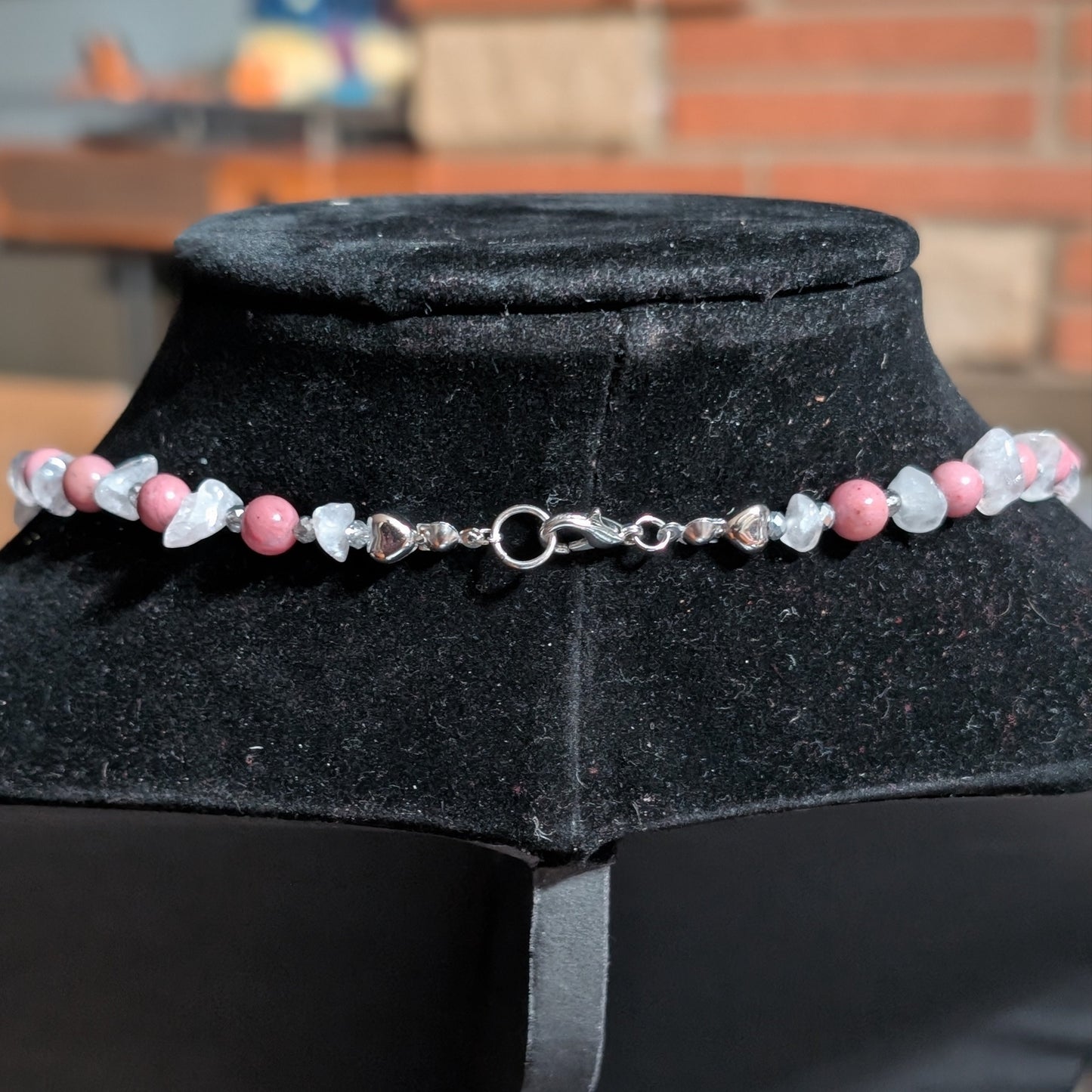 ✨Lady Heartwright✨| Rhodochrosite & Rose Quartz Cameo Necklace with Silver Heart Accents