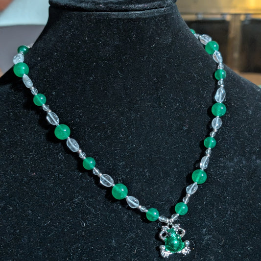 ✨Pondlight Jewels✨| Green Jade & Clear Quartz Frog Necklace