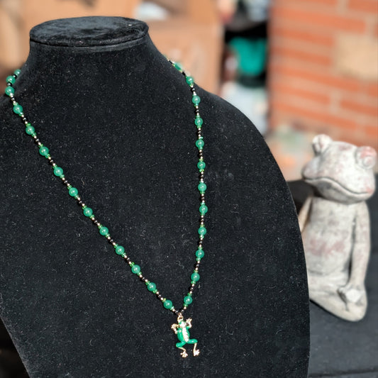 ✨Viscount Gildleap✨| Green Aventurine & Onyx Frog Necklace with Gold Accents