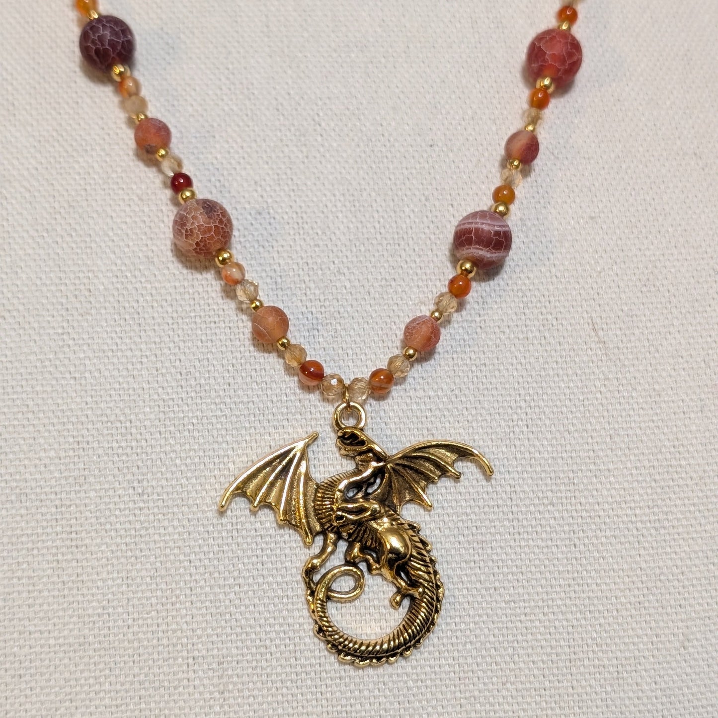 ✨Warmtheldra✨| Dragon Vein Agate, Carnelian & Citrine Dragon Necklace