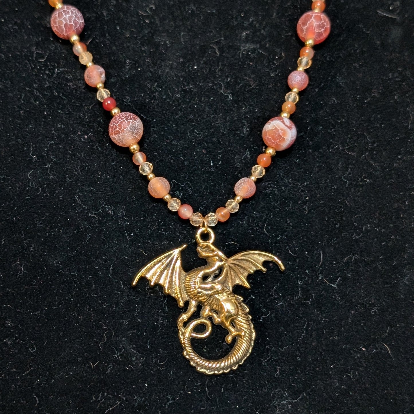 ✨Warmtheldra✨| Dragon Vein Agate, Carnelian & Citrine Dragon Necklace