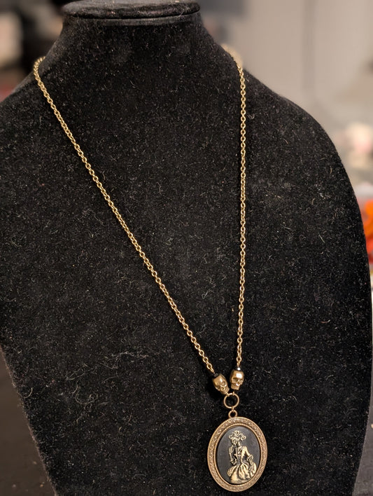 ✨Mortoire✨| Victorian Skeleton Cameo Pendant on Antiqued Chain with Skull Accents