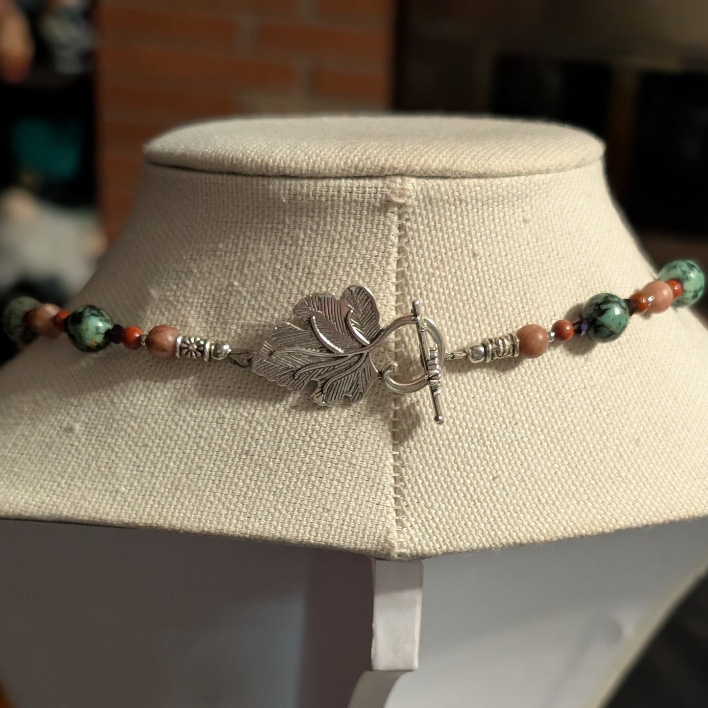 ✨Rising Moonblossom✨| Fae Crescent Moon Pendant Necklace With Red Jasper, African Turquoise, & Toggle Clasp