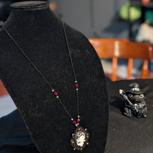 ✨Venombra✨| Skull & Serpent Cameo Necklace with Crimson & Venom-Green Crystals