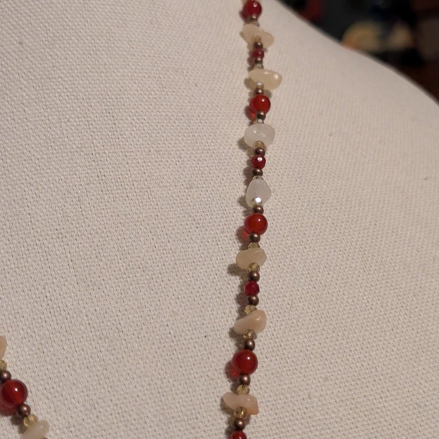 ✨Lady Petrifall✨| Red Jade & Yellow Calcite Cameo Necklace with Copper Leaf Clasp